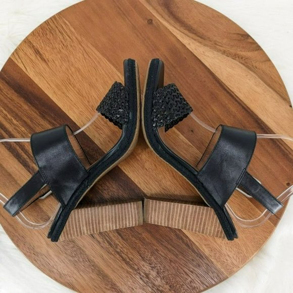 Lucky Brand Putnam Heels 9 M 39 Black Leather Woven Strap Stacked Ankle Buckle - Picture 9 of 13